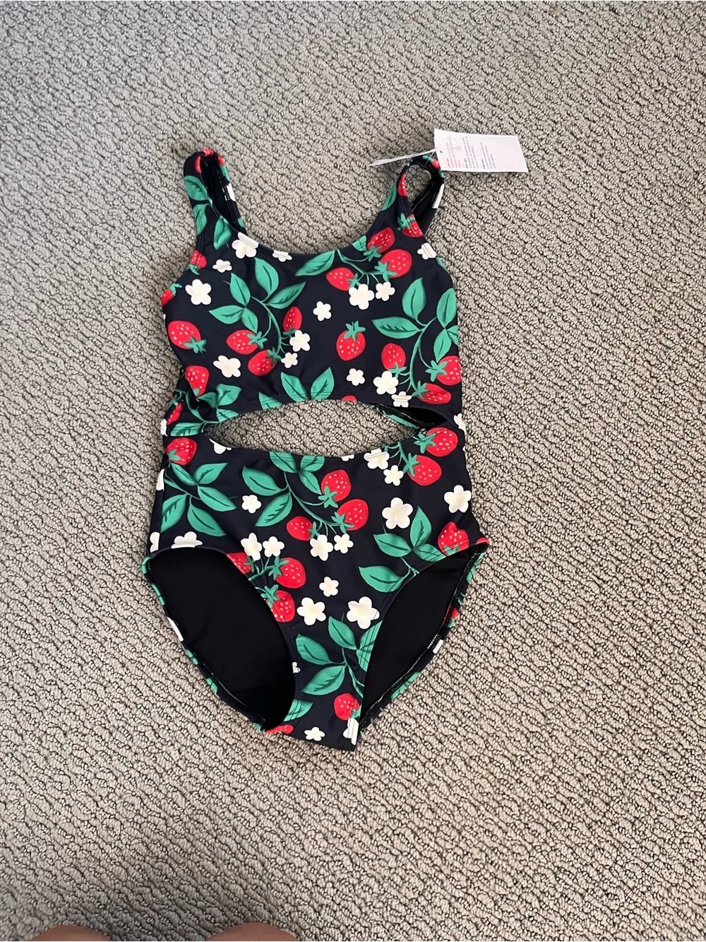 Old Navy Black Strawberry Floral Cutout One-Piece Swimsuit for Kids